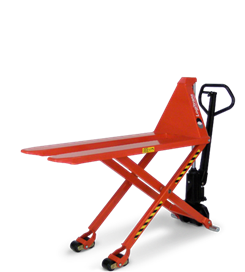 手動升降搬運車：手動把貨物搬運以及抬升到合適的作業高度